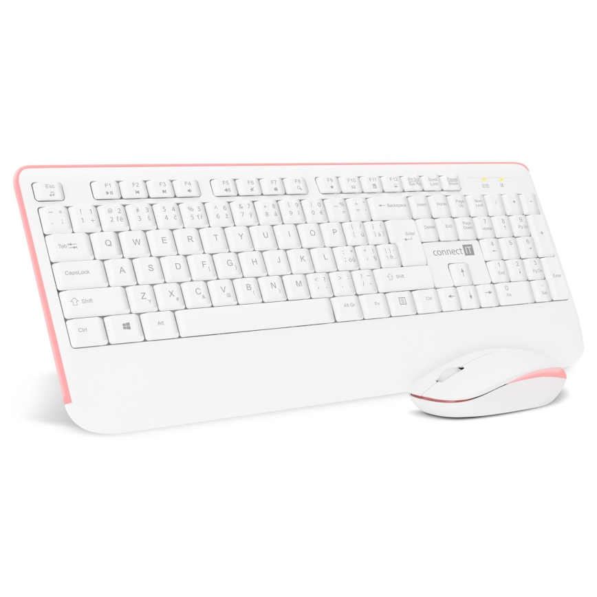 CONNECT IT CKM-7801-CS - Belaidė klaviatūra ir pelė 1200 DPI su CZ/SK lokalizacija 1xAAA + 1xAA balta/rausva