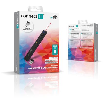 CONNECT IT CLP-2050-BK - Belaidis prezentacijų valdiklis su lazeriniu žymekliu 1xAAA