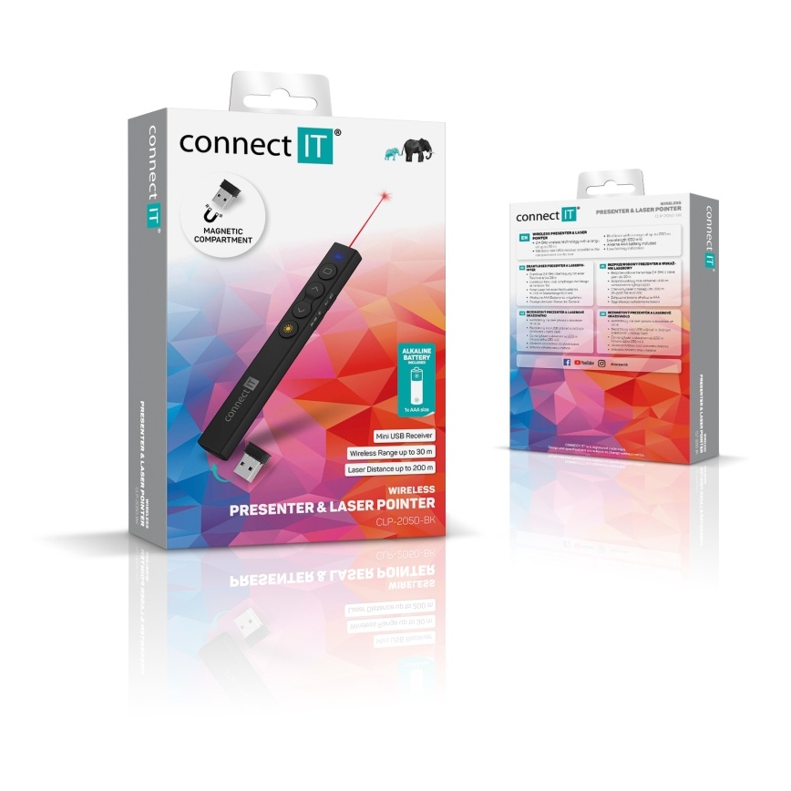 CONNECT IT CLP-2050-BK - Belaidis prezentacijų valdiklis su lazeriniu žymekliu 1xAAA