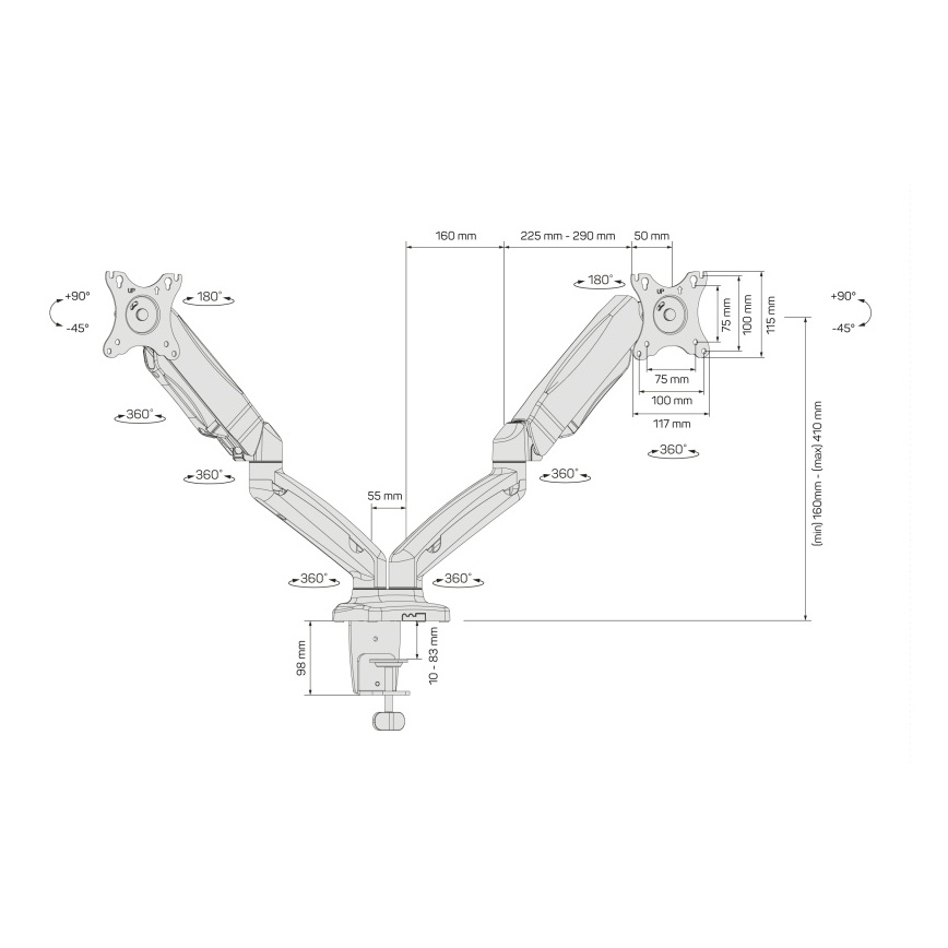 CONNECT IT CMF-3207-BK - Universalus laikiklis dviem monitoriams 13-27” juoda