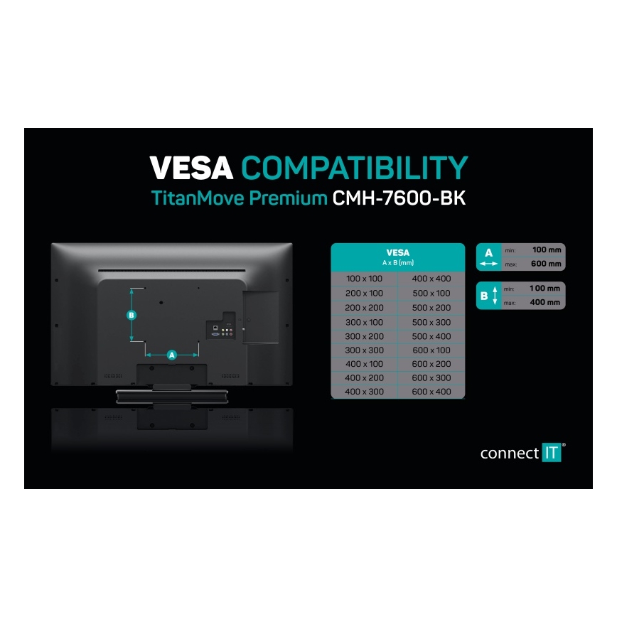 CONNECT IT CMH-7600-BK - Sieninis laikiklis televizoriui 32-70” juoda