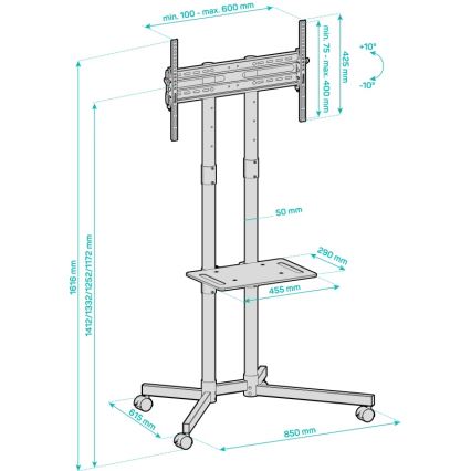 CONNECT IT CMH-9100-BK - Mobilus televizoriaus stovas su lentyna 37-70” juoda