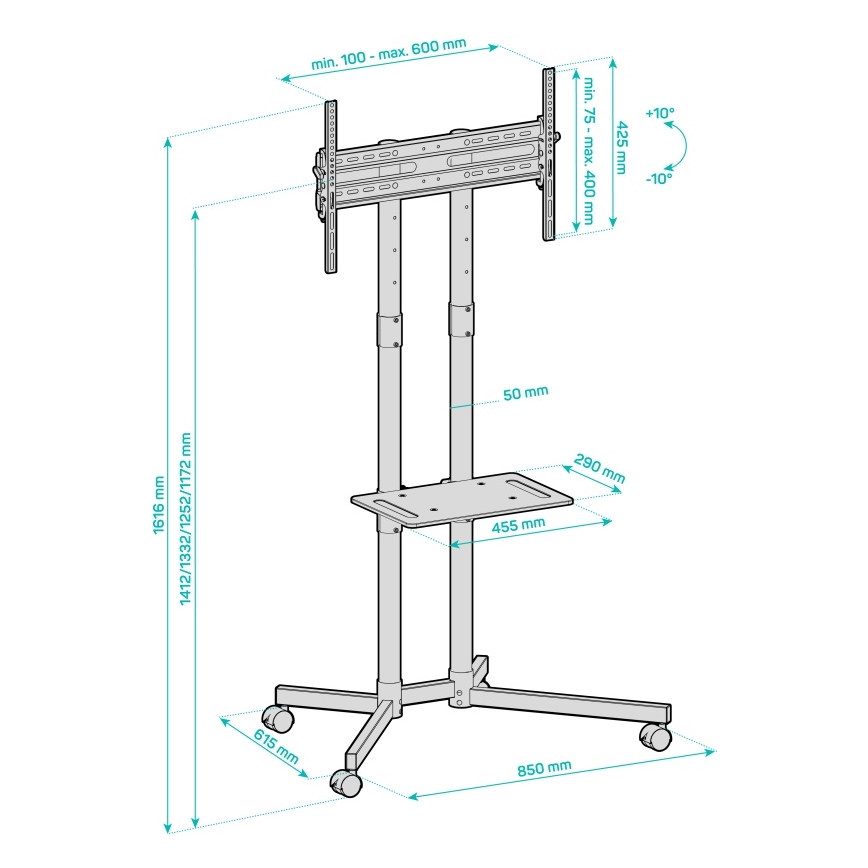 CONNECT IT CMH-9100-BK - Mobilus televizoriaus stovas su lentyna 37-70” juoda