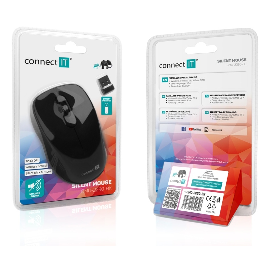 CONNECT IT CMO-2230-BK - Belaidė tyli pelė MUTE 1200 DPI 1xAA juoda