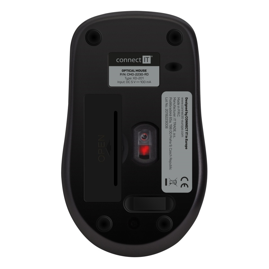 CONNECT IT CMO-2230-RD - Belaidė tyli pelė MUTE 1200 DPI 1xAA juoda/raudona