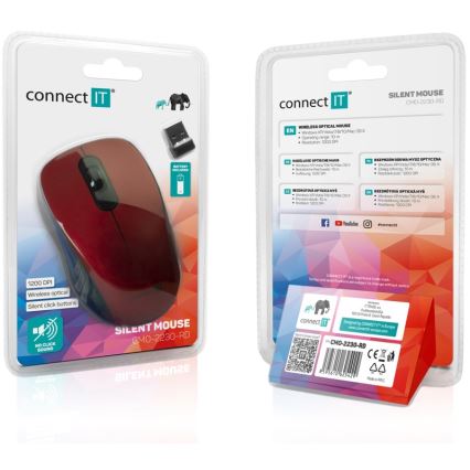 CONNECT IT CMO-2230-RD - Belaidė tyli pelė MUTE 1200 DPI 1xAA juoda/raudona