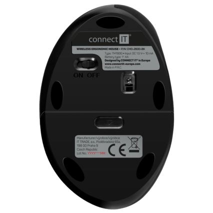 CONNECT IT CMO-2600-BK - Ergonomiška belaidė pelė 800/1200/1600 DPI 1xAA juoda