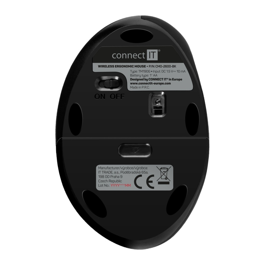 CONNECT IT CMO-2600-BK - Ergonomiška belaidė pelė 800/1200/1600 DPI 1xAA juoda