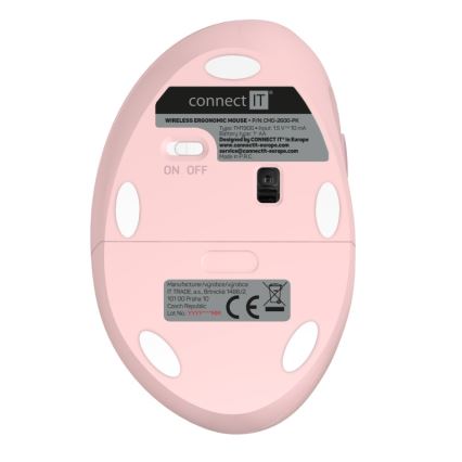 CONNECT IT CMO-2600-PK - Ergonomiška belaidė pelė 800/1200/1600 DPI, 1xAA, rožinė