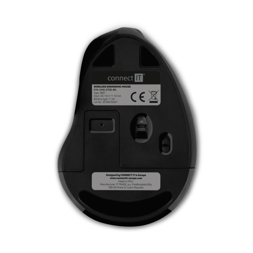 CONNECT IT CMO-2700-BK - Ergonomiška belaidė pelė 800/1200/1600 DPI 1xAA juoda