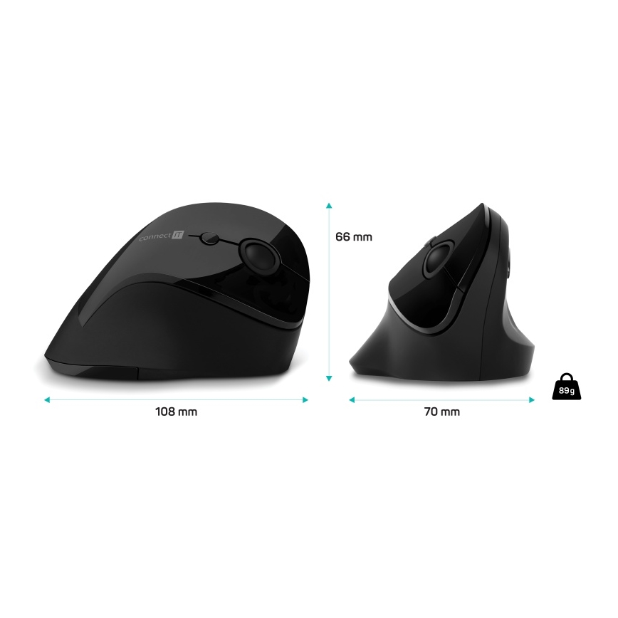 CONNECT IT CMO-2700-BK - Ergonomiška belaidė pelė 800/1200/1600 DPI 1xAA juoda