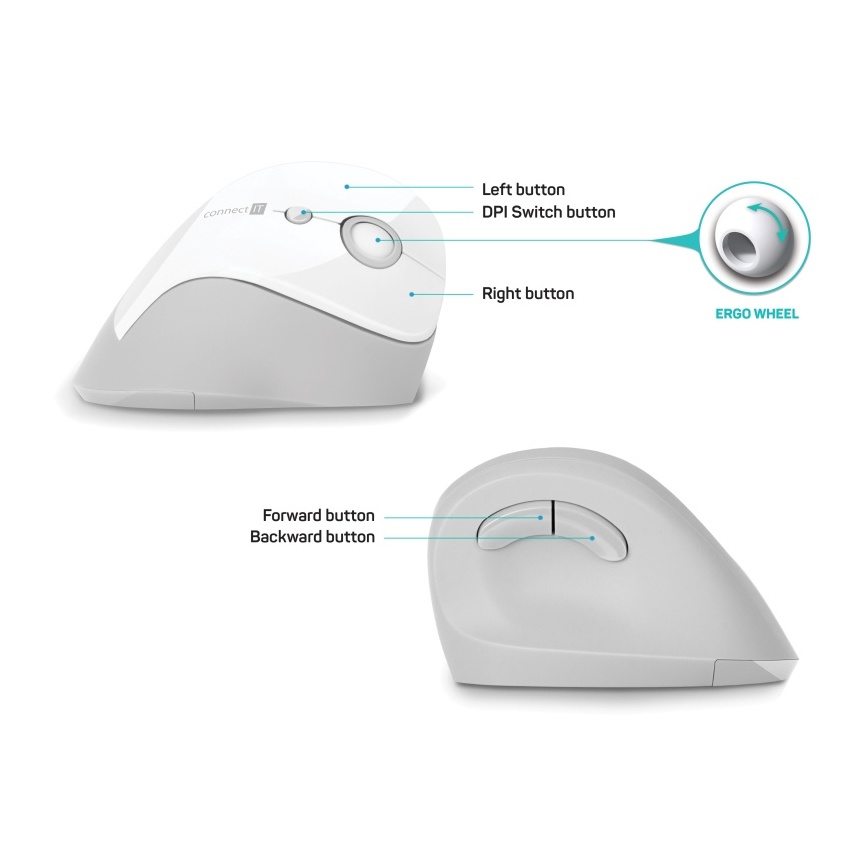 CONNECT IT CMO-2700-WH - Ergonomiška belaidė pelė 800/1200/1600 DPI 1xAA balta