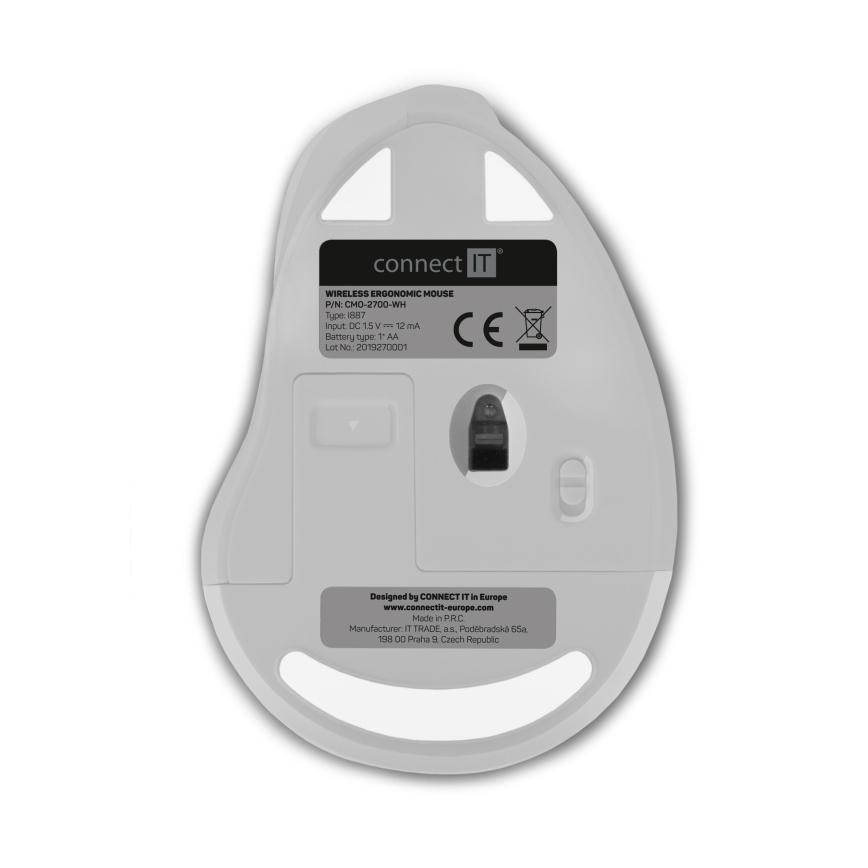 CONNECT IT CMO-2700-WH - Ergonomiška belaidė pelė 800/1200/1600 DPI 1xAA balta
