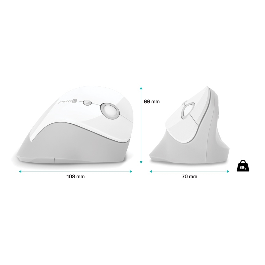 CONNECT IT CMO-2700-WH - Ergonomiška belaidė pelė 800/1200/1600 DPI 1xAA balta