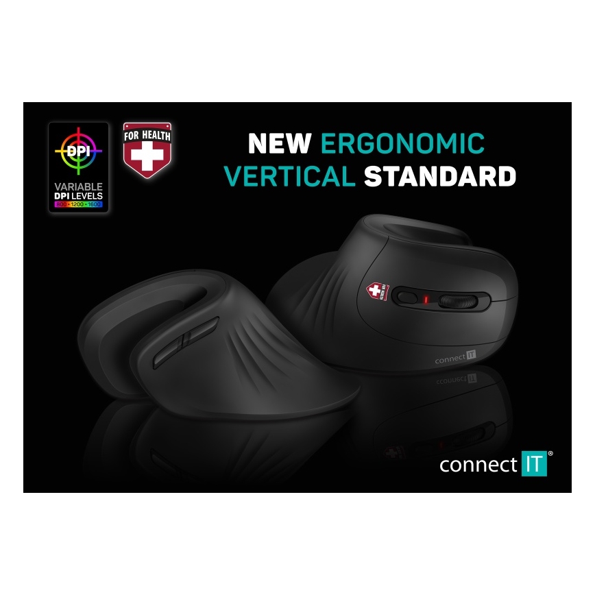 CONNECT IT CMO-2900-BK - Ergonomiška belaidė pelė 800/1200/1600 DPI 1xAA juoda