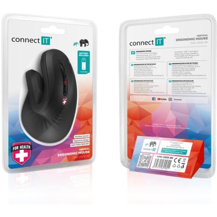 CONNECT IT CMO-2900-BK - Ergonomiška belaidė pelė 800/1200/1600 DPI 1xAA juoda