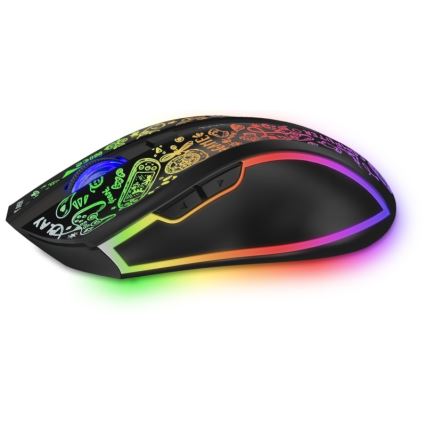CONNECT IT CMO-3530-DD - LED RGB Belaidė įkraunama žaidimų pelė 800/1200/1600/2400/4800 DPI 600 mAh juoda