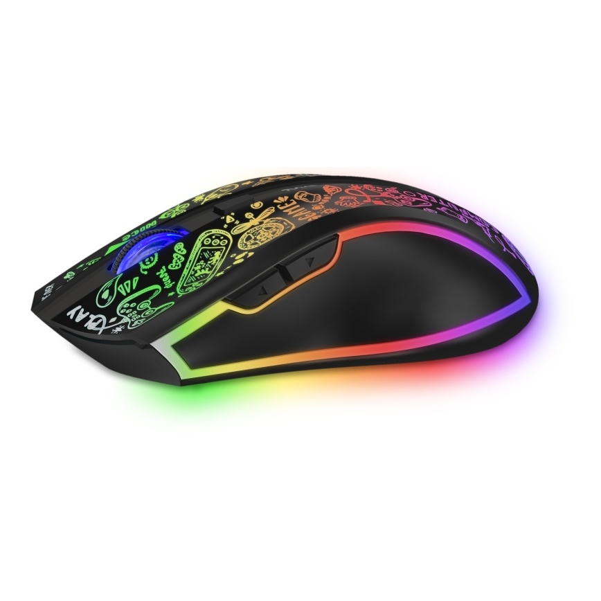 CONNECT IT CMO-3530-DD - LED RGB Belaidė įkraunama žaidimų pelė 800/1200/1600/2400/4800 DPI 600 mAh juoda