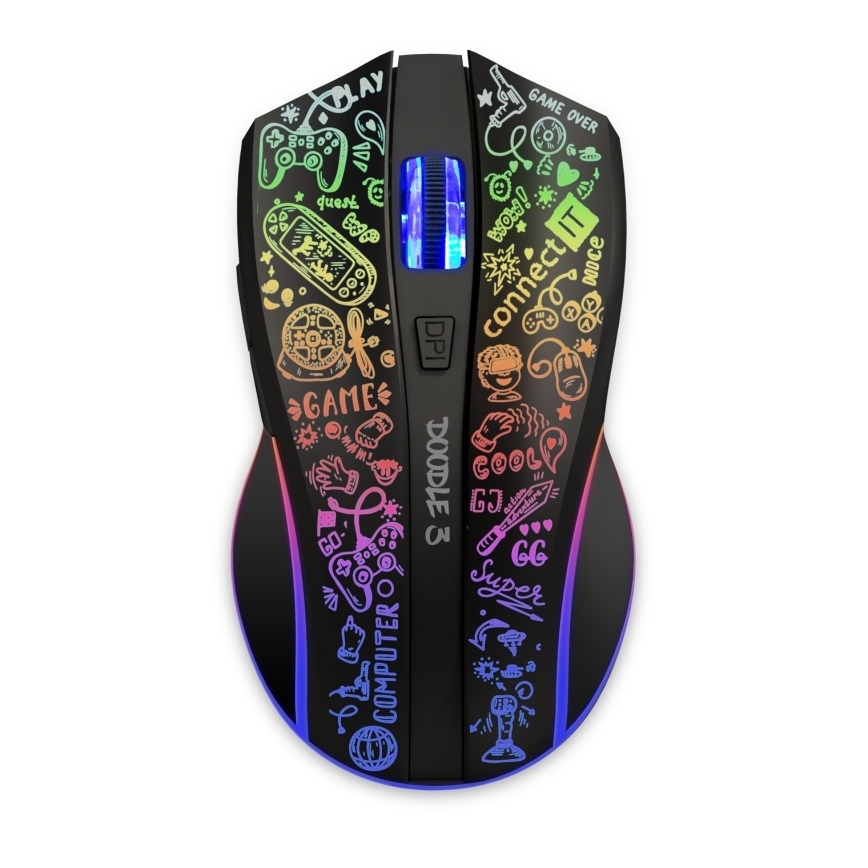 CONNECT IT CMO-3530-DD - LED RGB Belaidė įkraunama žaidimų pelė 800/1200/1600/2400/4800 DPI 600 mAh juoda