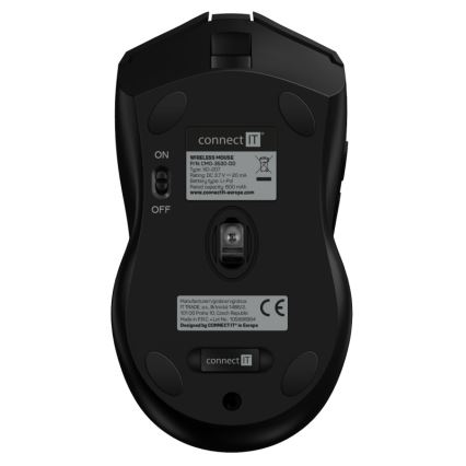 CONNECT IT CMO-3530-DD - LED RGB Belaidė įkraunama žaidimų pelė 800/1200/1600/2400/4800 DPI 600 mAh juoda