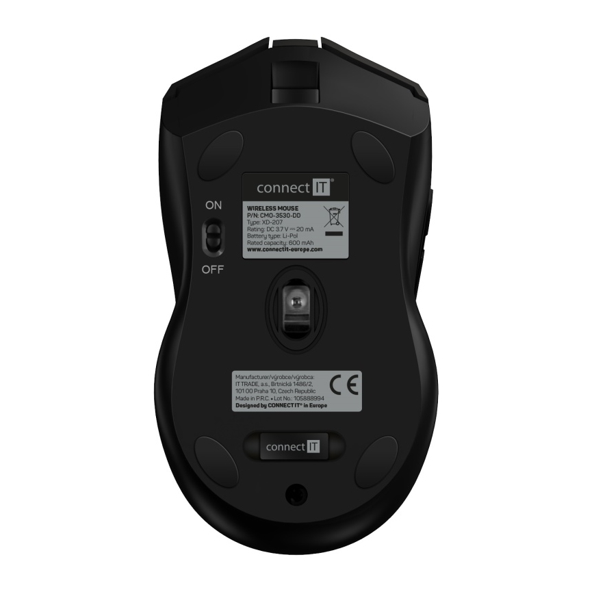 CONNECT IT CMO-3530-DD - LED RGB Belaidė įkraunama žaidimų pelė 800/1200/1600/2400/4800 DPI 600 mAh juoda