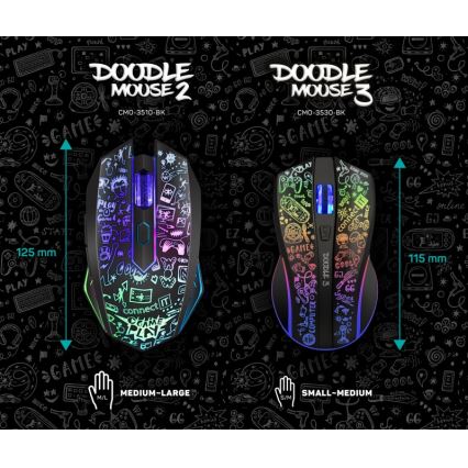 CONNECT IT CMO-3530-DD - LED RGB Belaidė įkraunama žaidimų pelė 800/1200/1600/2400/4800 DPI 600 mAh juoda