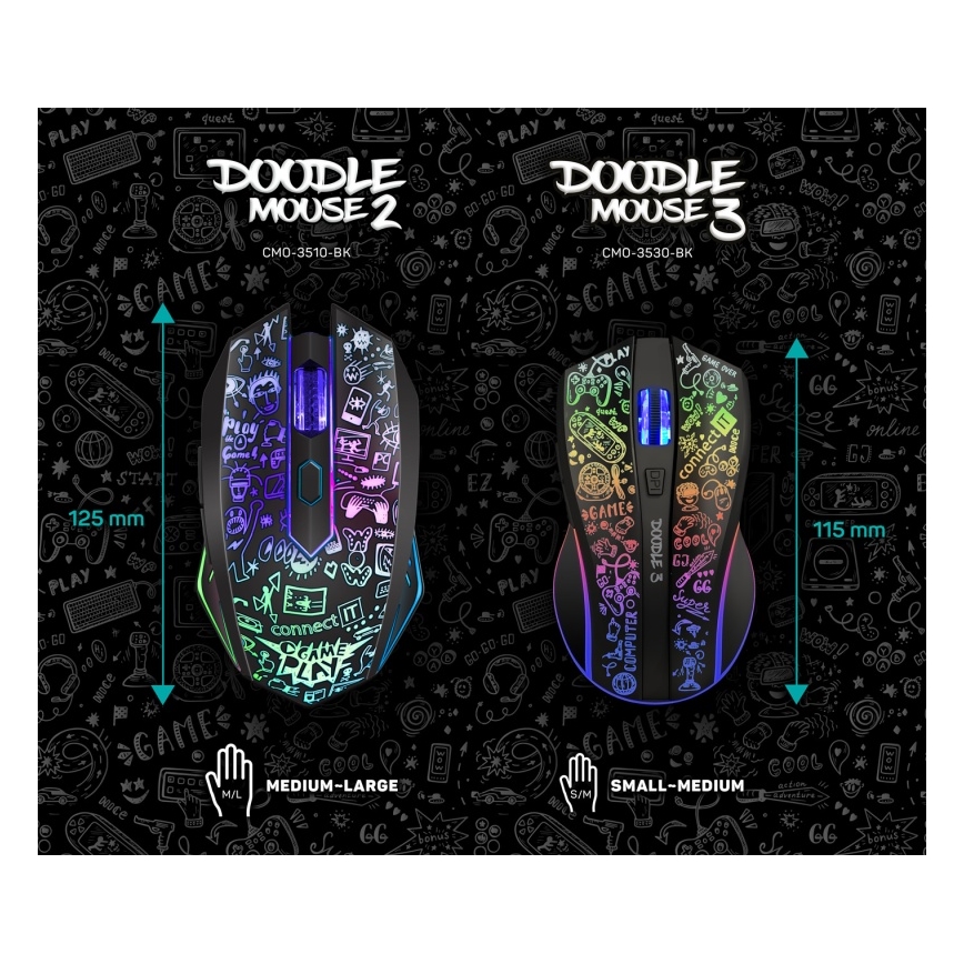 CONNECT IT CMO-3530-DD - LED RGB Belaidė įkraunama žaidimų pelė 800/1200/1600/2400/4800 DPI 600 mAh juoda