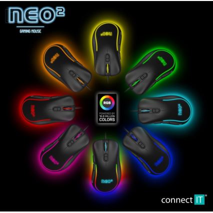 CONNECT IT CMO-3589-BK - LED RGB Laidinė žaidimų pelė 200-7200 DPI juoda