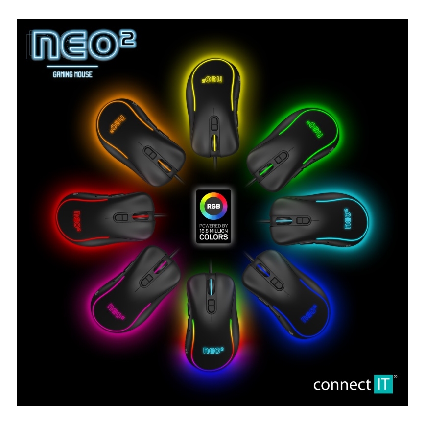 CONNECT IT CMO-3589-BK - LED RGB Laidinė žaidimų pelė 200-7200 DPI juoda