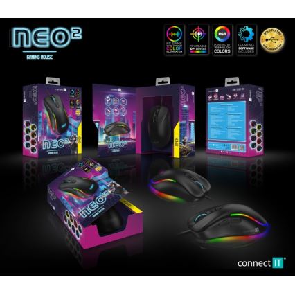 CONNECT IT CMO-3589-BK - LED RGB Laidinė žaidimų pelė 200-7200 DPI juoda