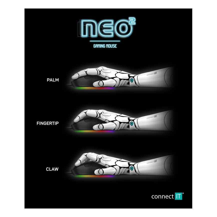 CONNECT IT CMO-3589-BK - LED RGB Laidinė žaidimų pelė 200-7200 DPI juoda