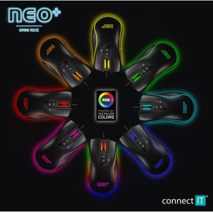 CONNECT IT CMO-3591-BK - LED RGB Laidinė žaidimų pelė 500-7200 DPI juoda