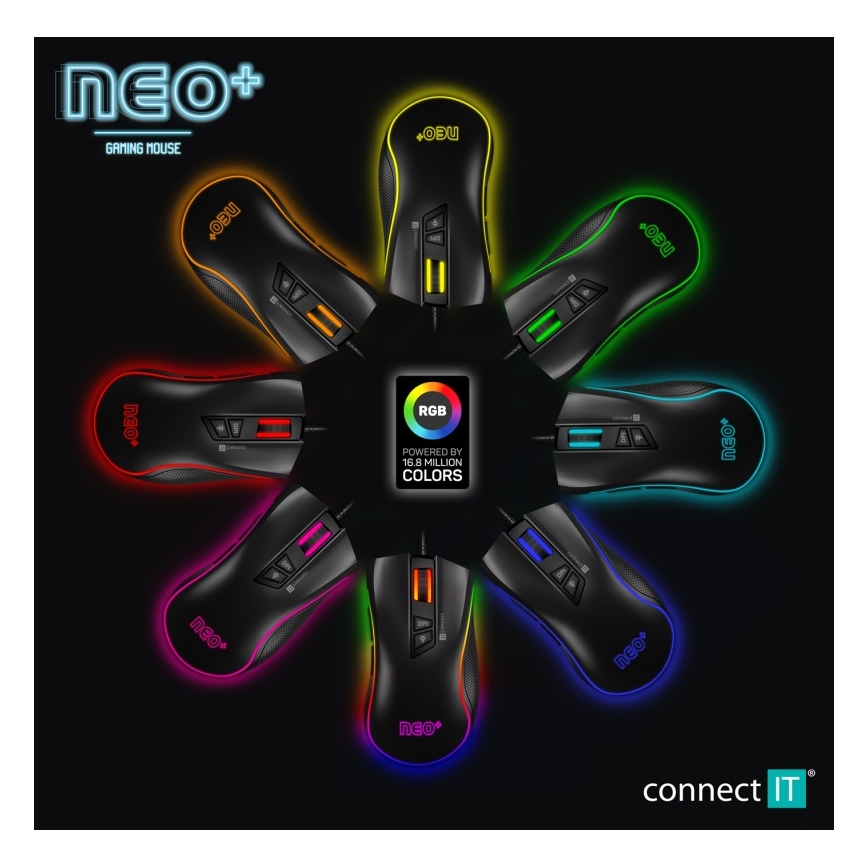 CONNECT IT CMO-3591-BK - LED RGB Laidinė žaidimų pelė 500-7200 DPI juoda