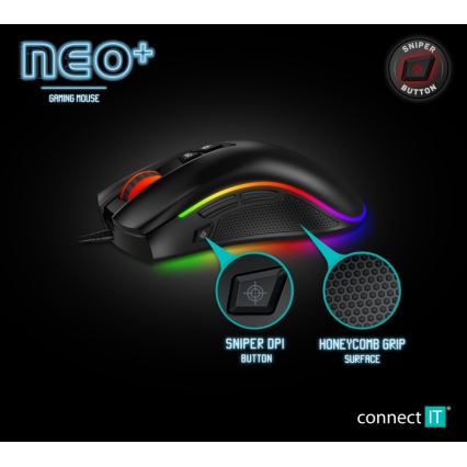 CONNECT IT CMO-3591-BK - LED RGB Laidinė žaidimų pelė 500-7200 DPI juoda
