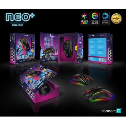 CONNECT IT CMO-3591-BK - LED RGB Laidinė žaidimų pelė 500-7200 DPI juoda