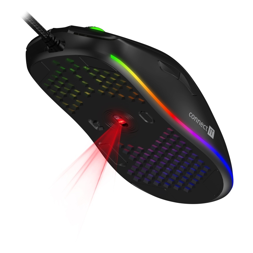 CONNECT IT CMO-5511-BK - LED RGB laidinė žaidimų pelė 200-12800 DPI juoda