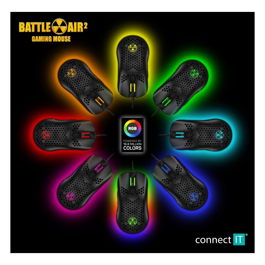 CONNECT IT CMO-5511-BK - LED RGB Laidinė žaidimų pelė 200-12800 DPI juoda