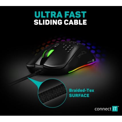 CONNECT IT CMO-5511-BK - LED RGB Laidinė žaidimų pelė 200-12800 DPI juoda