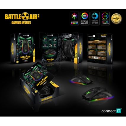 CONNECT IT CMO-5511-BK - LED RGB Laidinė žaidimų pelė 200-12800 DPI juoda