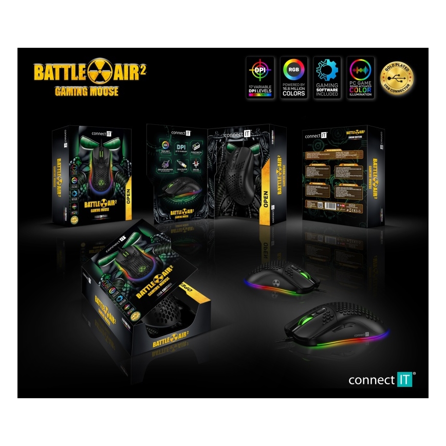 CONNECT IT CMO-5511-BK - LED RGB Laidinė žaidimų pelė 200-12800 DPI juoda