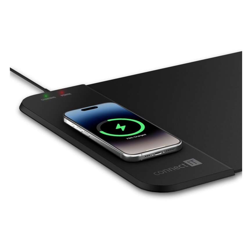CONNECT IT CMP-2500-LG - Kilimėlis klaviatūrai ir pelė Su Qi belaidis įkrovimas 80x30 cm juoda