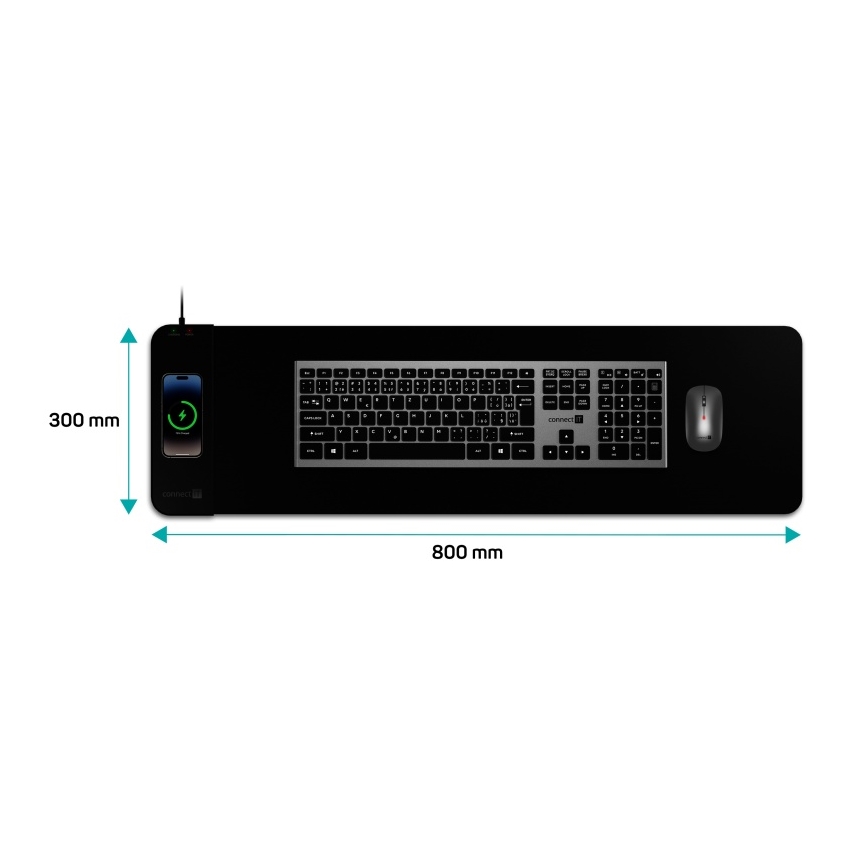 CONNECT IT CMP-2500-LG - Kilimėlis klaviatūrai ir pelė Su Qi belaidis įkrovimas 80x30 cm juoda