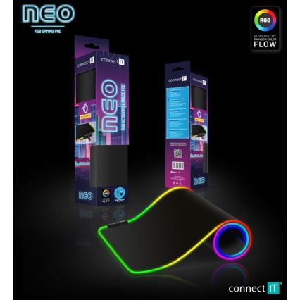 CONNECT IT CMP-3100-LG - LED RGB Žaidimų klaviatūra ir pelės kilimėlis 80x30 cm juoda