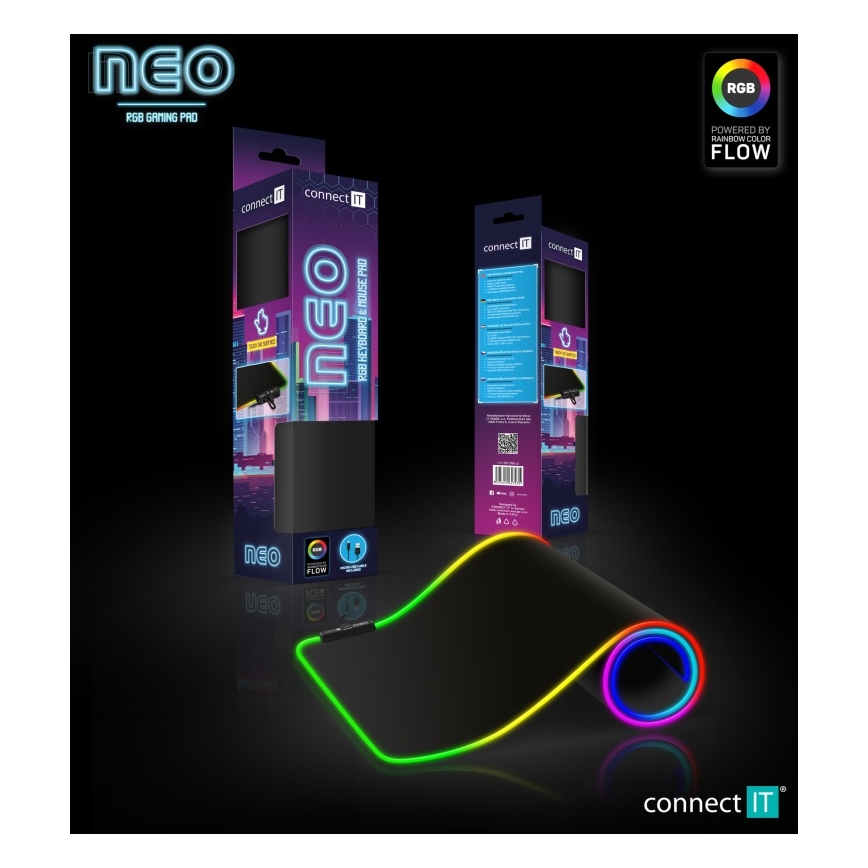 CONNECT IT CMP-3100-LG - LED RGB Žaidimų klaviatūra ir pelės kilimėlis 80x30 cm juoda