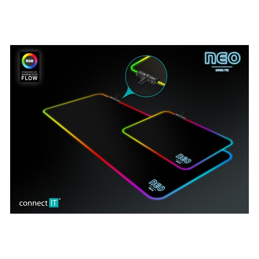 CONNECT IT CMP-3100-SM - LED RGB Žaidimų pelės kilimėlis 32x24,5 cm juoda
