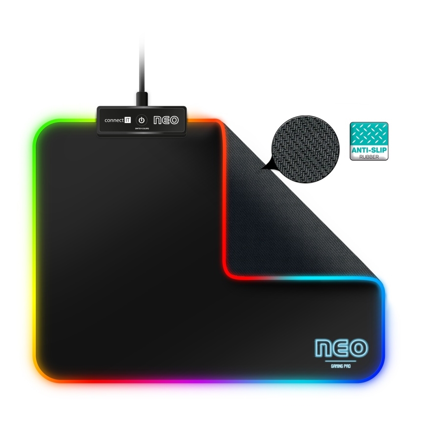 CONNECT IT CMP-3100-SM - LED RGB Žaidimų pelės kilimėlis 32x24,5 cm juoda