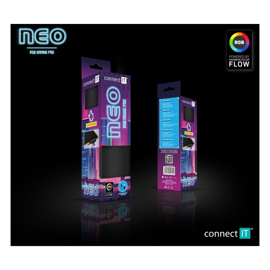 CONNECT IT CMP-3100-SM - LED RGB Žaidimų pelės kilimėlis 32x24,5 cm juoda