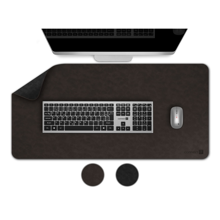 CONNECT IT CMP-4030-LG - Dvipusis pelės ir klaviatūros kilimėlis 90x40 cm juodas/rudas