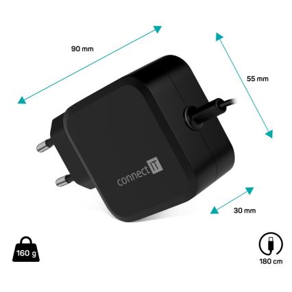 CONNECT IT CNP-1660-BK - Universalus nešiojamųjų kompiuterių maitinimo adapteris USB-C 67W