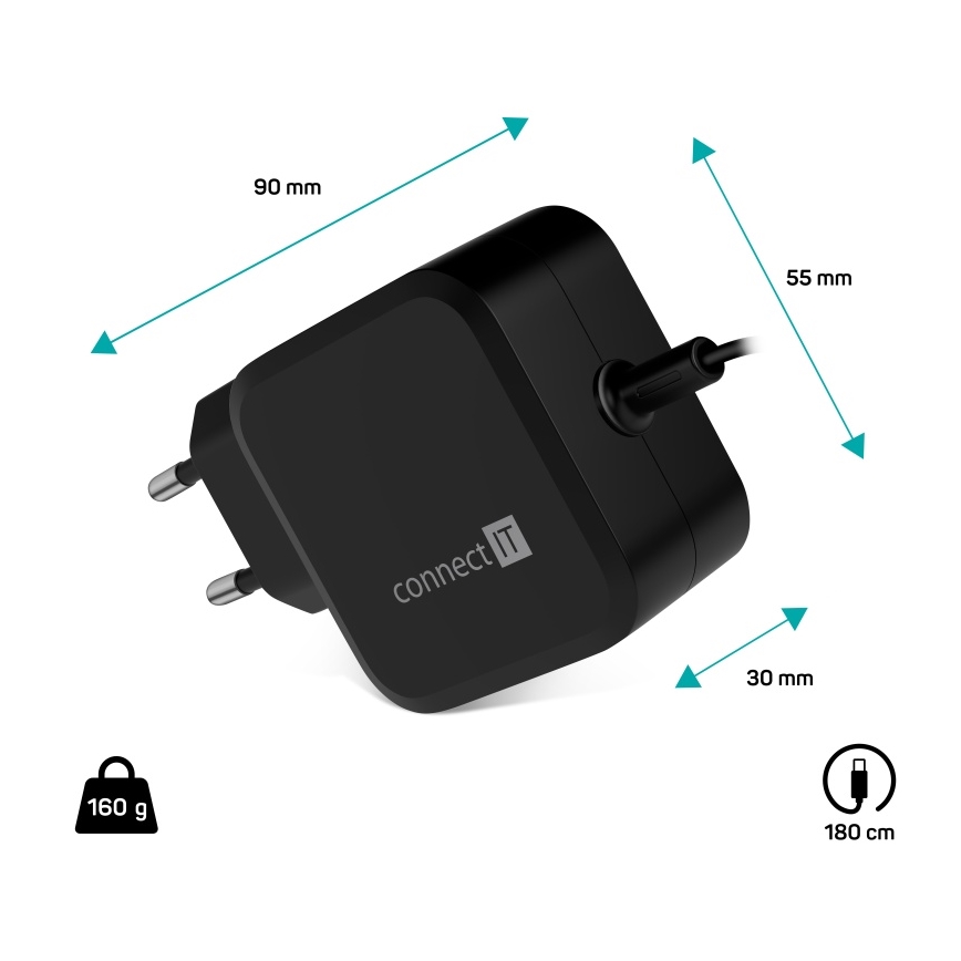 CONNECT IT CNP-1660-BK - Universalus nešiojamųjų kompiuterių maitinimo adapteris USB-C 67W